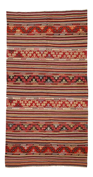 Embroidered Vintage Turkish Kilim Rug