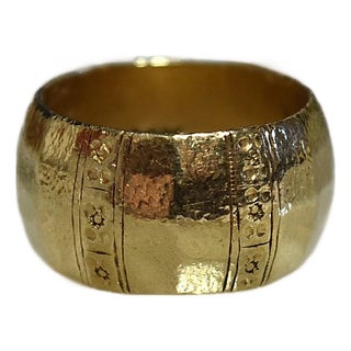 Vintage Rustic Paneled 14k Yellow Gold Band Ring Sz 5.5 For Sale