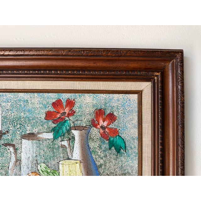 Wood Vintage Lovey Original Still Life Oil Painting on Canvas, Framed For Sale - Image 7 of 10