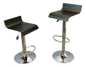 Height-Adjustable Bar Stools in Chrome and Bent Plywood, 1970s, Set of 2