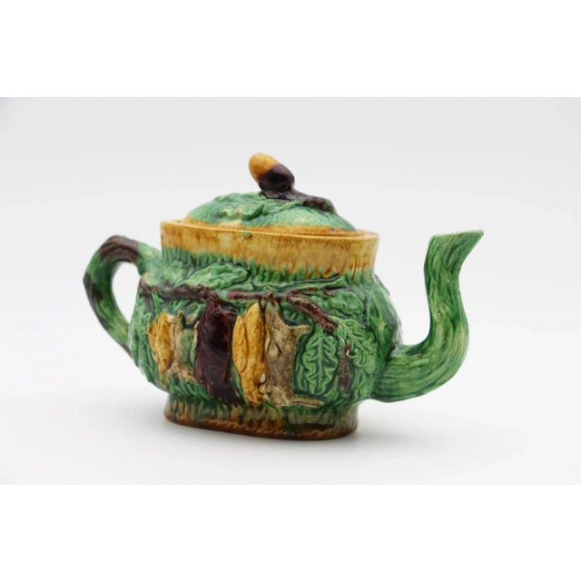 Ceramic 1900s Portuguese Palissy Ware Faux Bois Hunting Tea Pot, Antique For Sale - Image 7 of 13