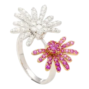 1.25 Carat Diamond & Pink Sapphire Floral Open Toi Et Moi 18K Ring Size 6