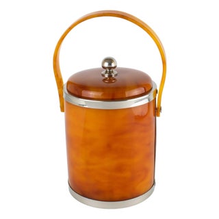 Christofle Chrome and Red Tea Amber Lucite Barware Ice Bucket, circa 1970 For Sale
