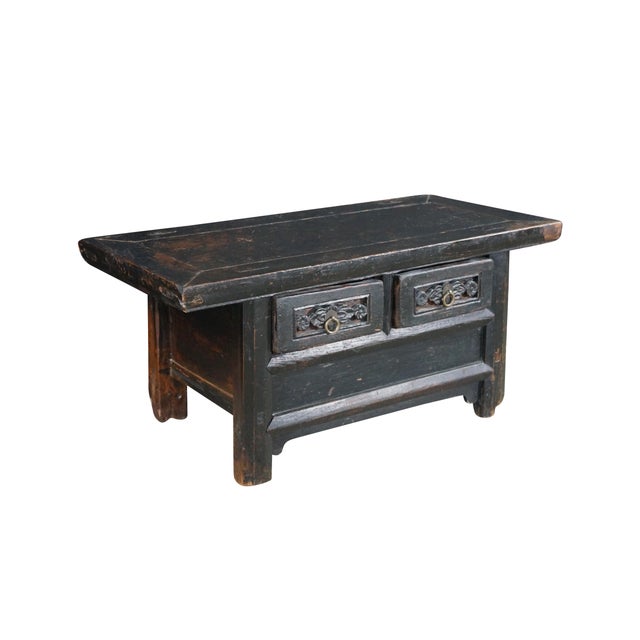 Chinoiserie Antique Chinese Lacquered Kang Coffee Altar Table Console Bench Seat 36" For Sale - Image 3 of 18