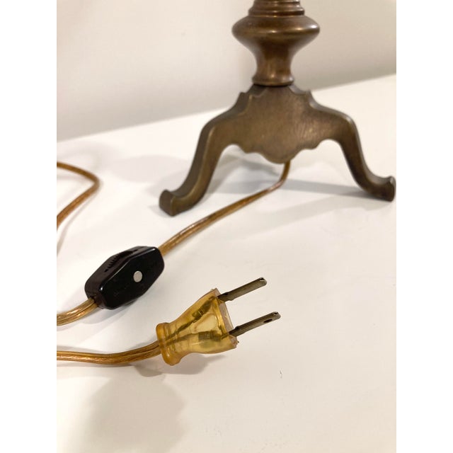 Antique Solid Brass Cannonball Table Lamp and Pleated Shade For Sale - Image 10 of 10