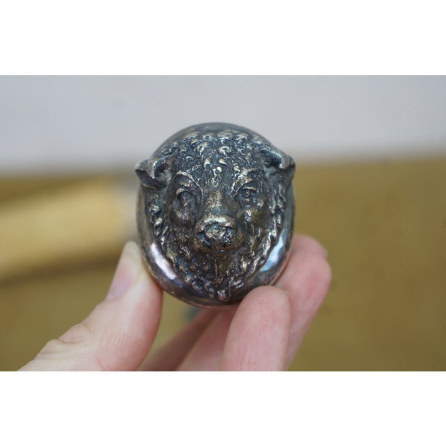 Silver Antique Sterling Silver Antler Stag Horn Cows Head Fork & Knife Meat Carving Set 15" For Sale - Image 8 of 16