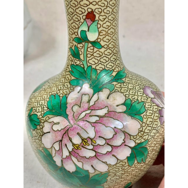 Metal Vintage Floral Cloisonne Vase For Sale - Image 7 of 10