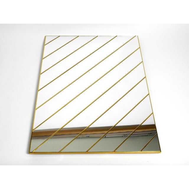 Large Brass Wall Mirror with Diagonal Mirror Strips, 1970s For Sale - Image 4 of 18