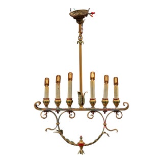 Early 20th Century Mediterranean Revival Wrought Iron and Tole Chandelier 2 For Sale