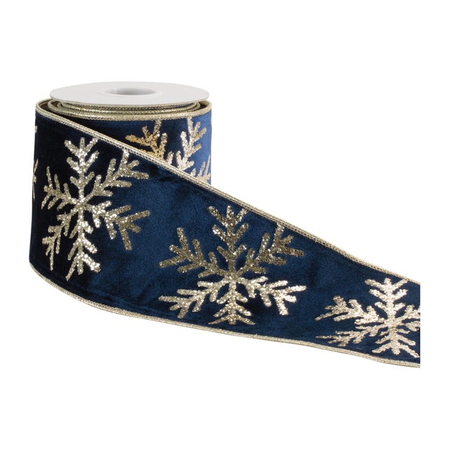 Create a stunning winter wonderland display with this Blue Snowflake Velvet Wired Ribbon. Featuring shimmering embroidered...