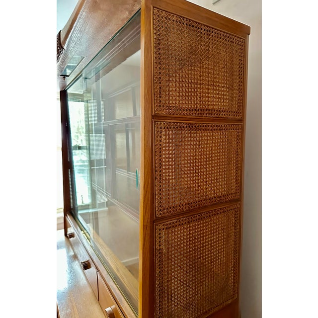 41”x 48”x 12” American Handmade cabinet for on top of a sideboard or buffet. Sliding glass doors on ball bearing slides,...
