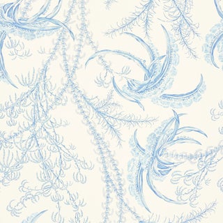 Sample - Schumacher Ocean Toile Wallpaper in Delft For Sale