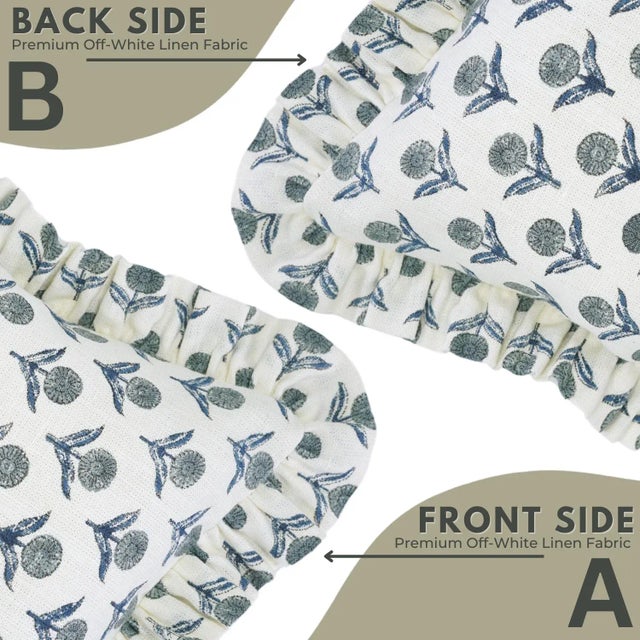 Not Yet Made - Made To Order Fabdivine Indian Block Print Frill Cushion Cover Blue 20x20 Inch Off-White Linen- Gendapushp For Sale - Image 5 of 5