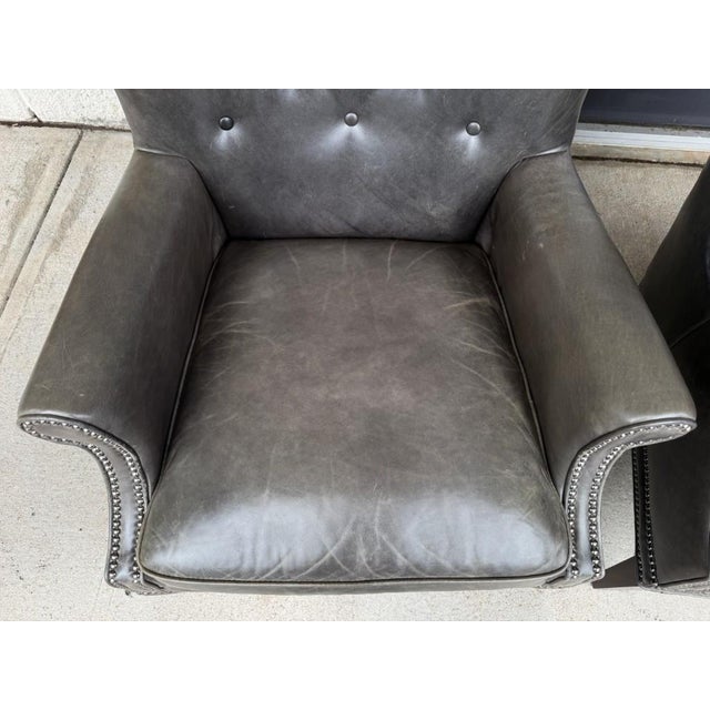 Pair of Hooker Furniture Faux-Leather Army-Green/Gray Maya Chairs For Sale - Image 9 of 18
