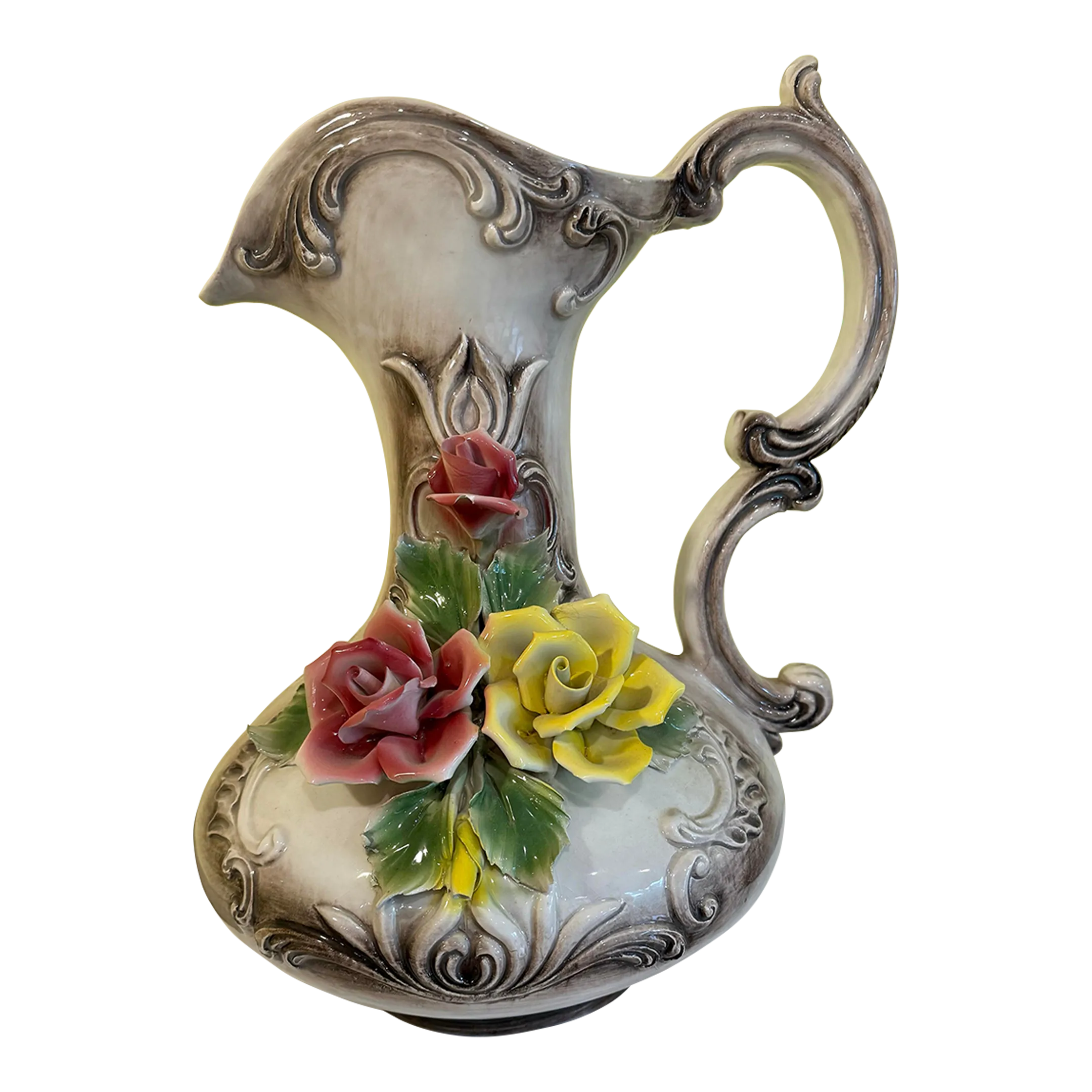 Large Vintage Capodimonte Porcelain Pitcher / Vase With