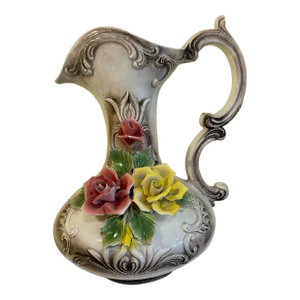 Large Vintage Capodimonte Porcelain Pitcher / Vase With Certificate of Authenticity, 16” Tall