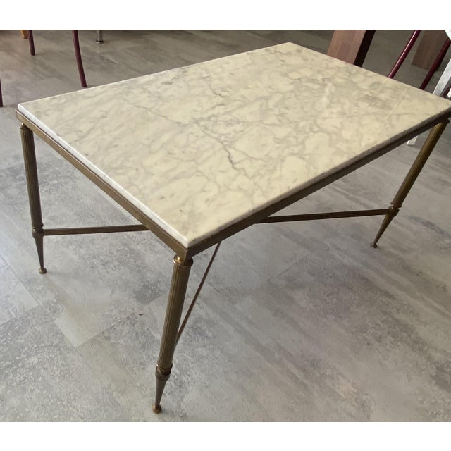 Vintage Coffee Table in White and Grey Marble with Gilt Brass Metal Frame, 1960s For Sale - Image 11 of 18