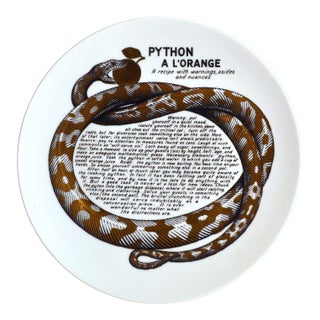 Fornasetti Fleming Joffe Recipe Plate, Python a L’Orange Italy, 1967–1974 For Sale