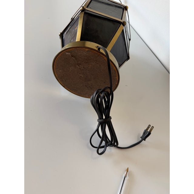 Vintage Hollywood Regency Brass & Black Leather Geometric Table Lamp For Sale - Image 13 of 13