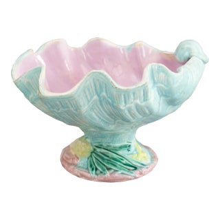 Antique English Joseph Holdcroft Majolica Shell Compote Pedestal Centerpiece For Sale