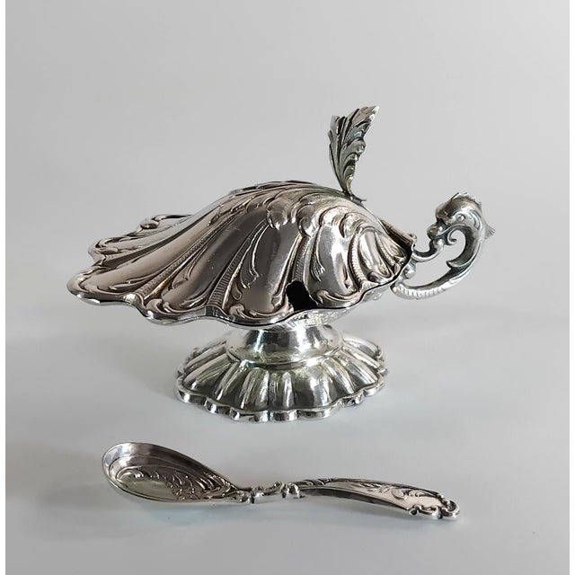 1950s Spanish Sterling Silver Pinch Salt Cellar With Spoon For Sale - Image 6 of 6