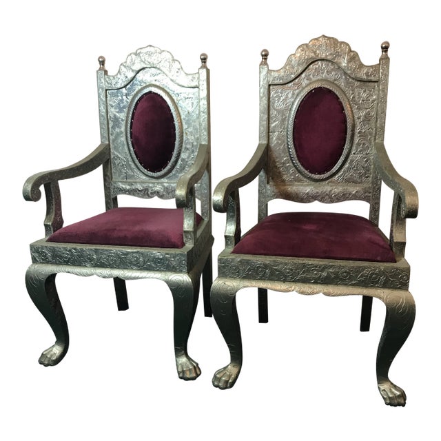 1960s Rococo Metal Overlay Arm Chairs - a Pair For Sale