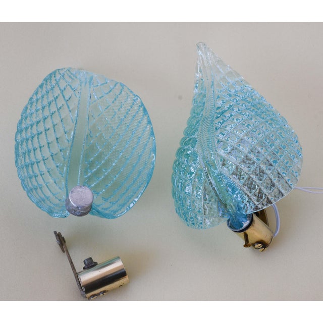 1950s Rare Wall Light Blue Jewel Murano Glass Leave by Barovier E Toso, -Set of 2 For Sale - Image 10 of 12