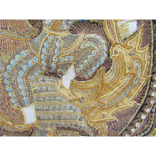 Framed Antique Myanmar Thai Burmese Kalaga Padded Tapestry With Phoenix Bird For Sale - Image 12 of 13