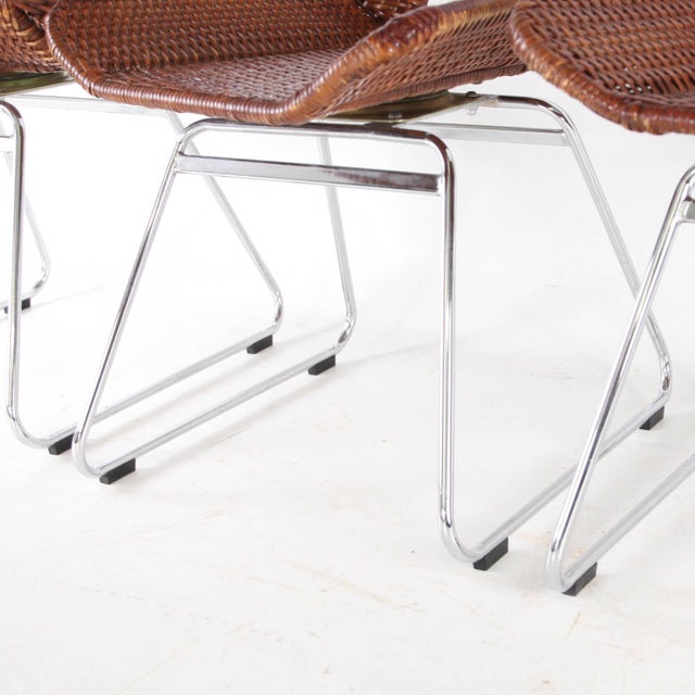 Wood Rattan and Chrome Chairs, 1990s, Set of 4 For Sale - Image 7 of 15