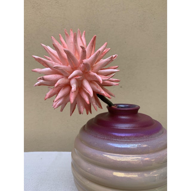 Vase of the Spring 2023 Small with foam flowers, made and decorated by hand in majolica of Faenza, luster and purple mat....