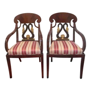 Pair of 1910s Biedermeier Style Gilt Swanback Armchairs