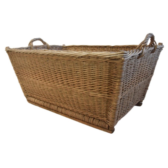 Vintage French Woven Wicker Basket W/ Blue & White Enameled Number "82" Plate For Sale - Image 4 of 9