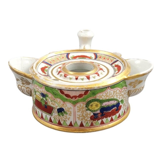 English porcelain inkwell produced at worcester during the flight, barr & barr period. Compact drum form with side pockets...