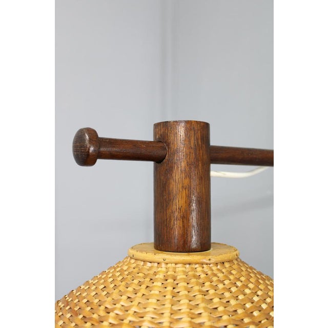 Brown Mid-Century Adjustable Wooden Wall Lamp with Rattan Shade, 1970s For Sale - Image 8 of 15