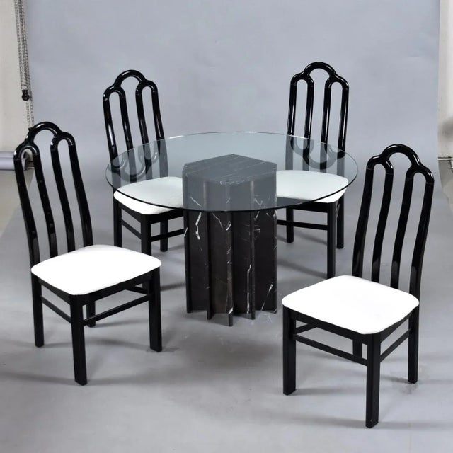 Round Glass Dining Table With Black Marble Pedestal Base For Sale - Image 9 of 12