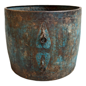 Vintage Indian Iron Rustic Worn Blue Barrel