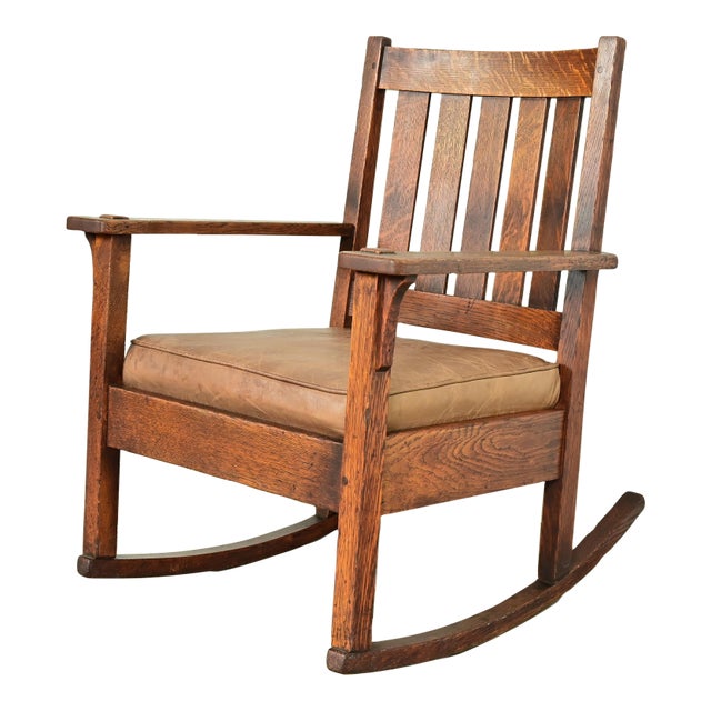 Stickley Brothers Antique Mission Oak Arts & Crafts Rocking Chair, Circa 1910 For Sale
