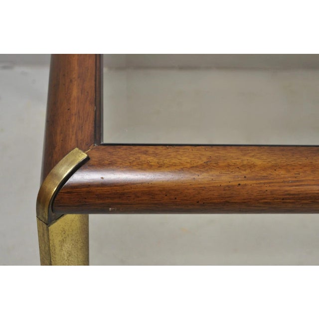 Lane Furniture Vintage Lane Mid Century Modern Sculpted Brass Metal Wood Glass Top Coffee Table For Sale - Image 4 of 14