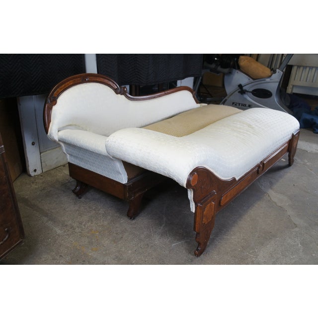 Wood Antique Victorian Walnut Burl Récamier Chaise Lounge Fainting Couch Sleeper Sofa For Sale - Image 7 of 14
