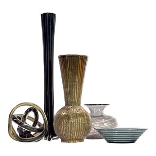 Moody Mid-Century Medley: Dark Neutrals Glass & Ceramic Curation - Group of 5 For Sale