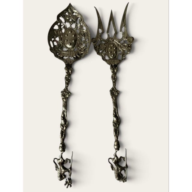 Baroque Vintage Italian Baroque-Style Serving Set Spoon and Fork For Sale - Image 3 of 12
