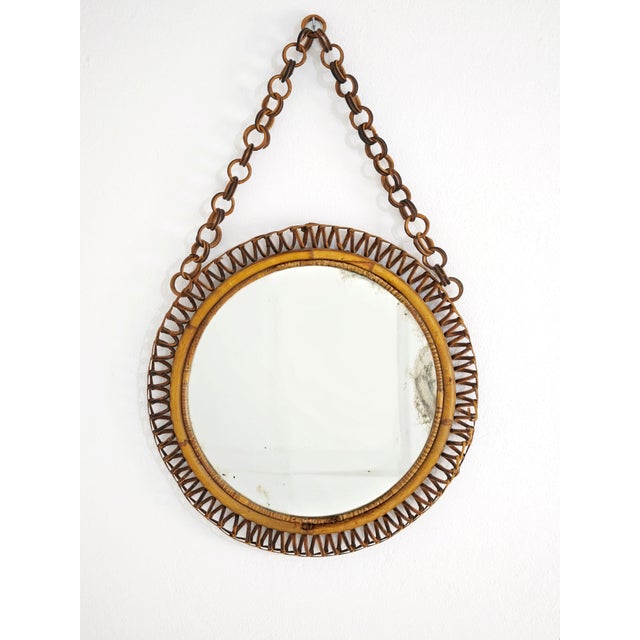 Round Bamboo and Rattan Wall Mirror, Italy, 1960s For Sale - Image 11 of 14