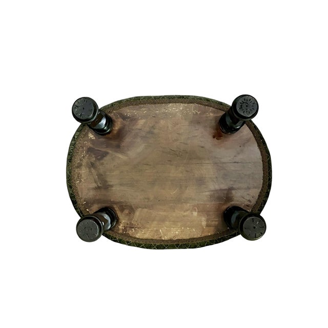 Vintage Moss Green Upholstered Footstool With Turned Legs For Sale - Image 12 of 15