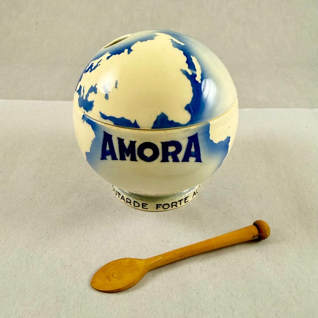 1930s 1930s Amora Mustard World Globe French Cafe Pot & Spoon For Sale - Image 5 of 15