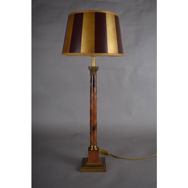 Metal Mid-Century Modern Wooden Table Lamp with Brass Details, 1970s For Sale - Image 7 of 8