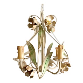 Vintage Painted Tole Floral Chandelier, 1950s For Sale