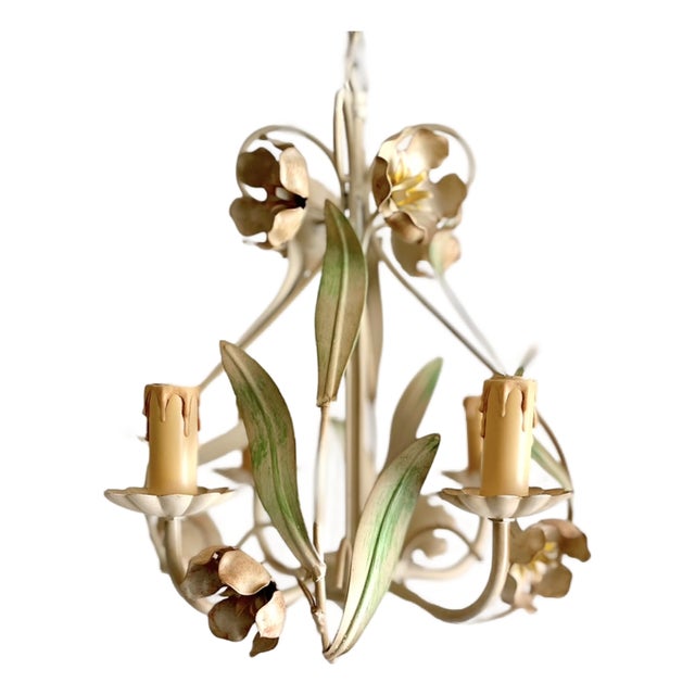 Vintage Painted Tole Floral Chandelier, 1950s For Sale