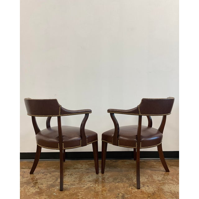 Hickory Chair Furniture Company Pair of Late 20th Century Executive Side Chairs in Leather by Hickory Chair For Sale - Image 4 of 18