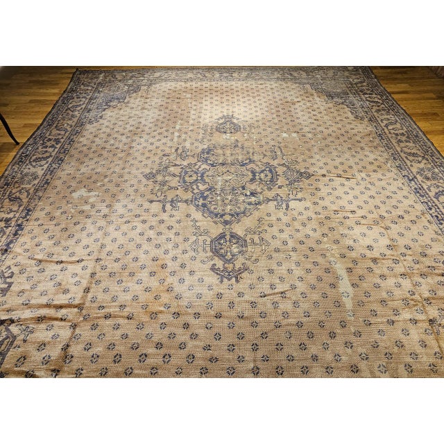 Vintage Turkish Oushak Rug, Hand-Knotted Wool, Geometric Design, Camelhair, 15' X 18' For Sale - Image 4 of 18