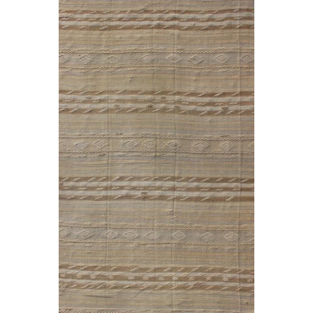 Contemporary Vintage Turkish Flat-Weave Striped Kilim in Taupe Colors For Sale - Image 3 of 12